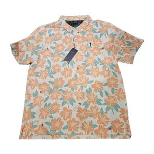 William Murray‎ Polo Shirt Azaleas Floral Golf Stretch Green Orange Mens Size XL